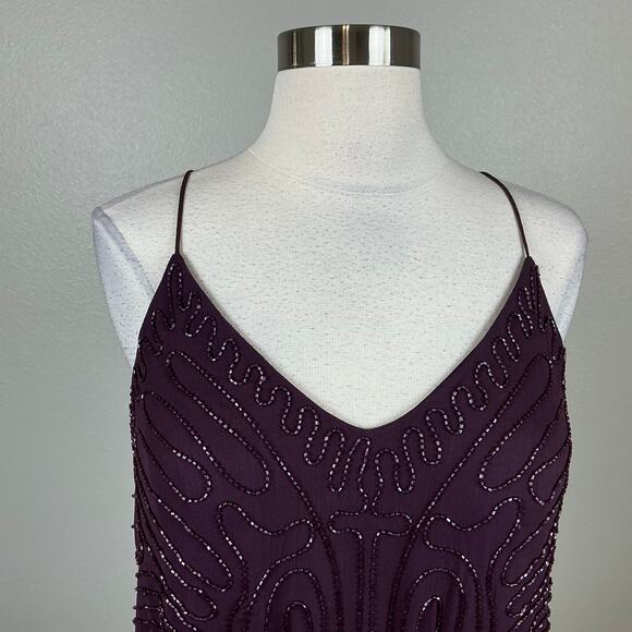 J Kara Beaded Chiffon Sleeveless Midi Sheath Cocktail Dress Purple Size 10 - Picture 8 of 12